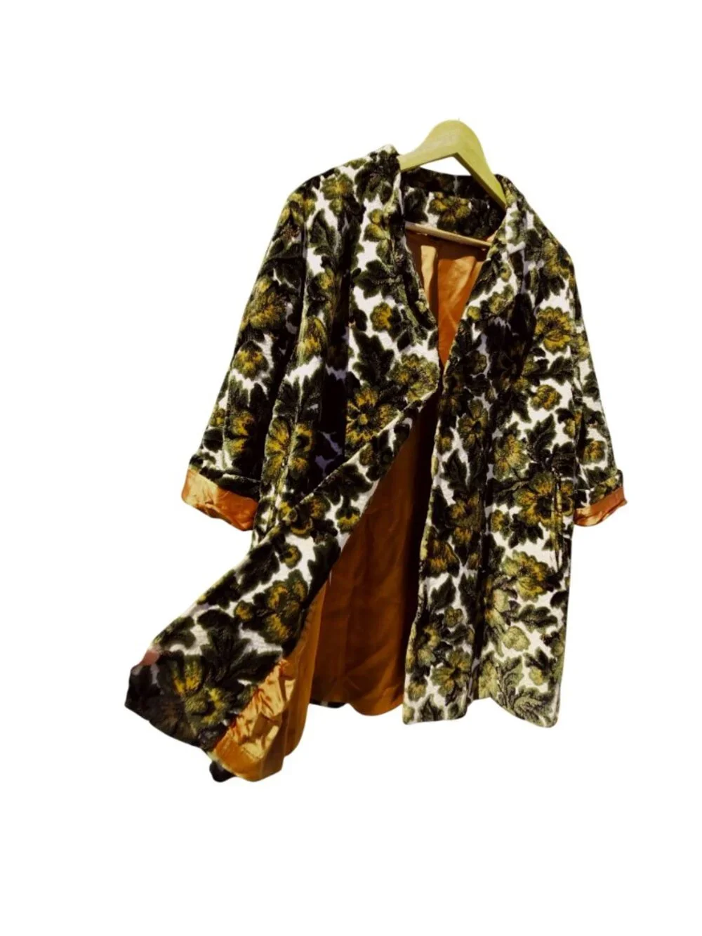 60s Cut Velvet Swing Car Coat Floral Plus Size Satin Lined XL/1X Volup Vintage - Picture 2 of 15